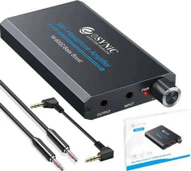 eSynic Amplificador de fone de ouvido de graves 16-600Ω portátil - Amplificador de fone de ouvido de áudio HiFi de 3,5 mm recarregável com interruptor de graves - capa de liga de alumínio e 12H