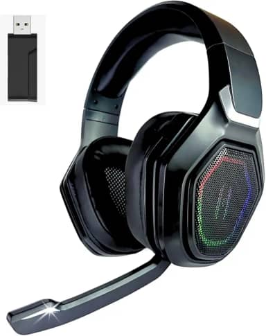 Headset Gamer 4 em 1 Wireless + Bluetooth + Cabo HYPER GT 3D Surround, RGB LIGHT, Drivers de Áudio Avançados 50mm Neodímio e Bateria Recarregável 10 HORAS para PC e PlayStation 4, 5, XBOX SERIES, ONE