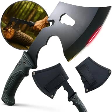 Machado Tático Lenhador com Cabo Emborrachado Antiderrapante, Lâmina Afiada e Coldre, Ideal para Cortar Madeira, Geleira e Uso Externo