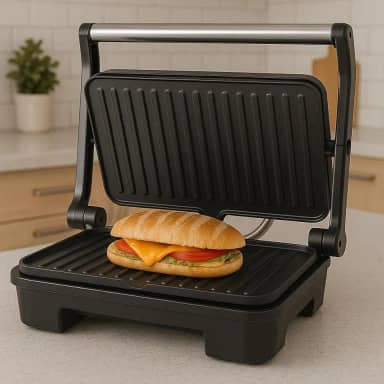 Sanduicheira Elétrica Grill Inox 1000W 127V – Antiaderente, Compacta, Ideal para Sanduíches Crocantes, Grelhados e Lanches Rápidos