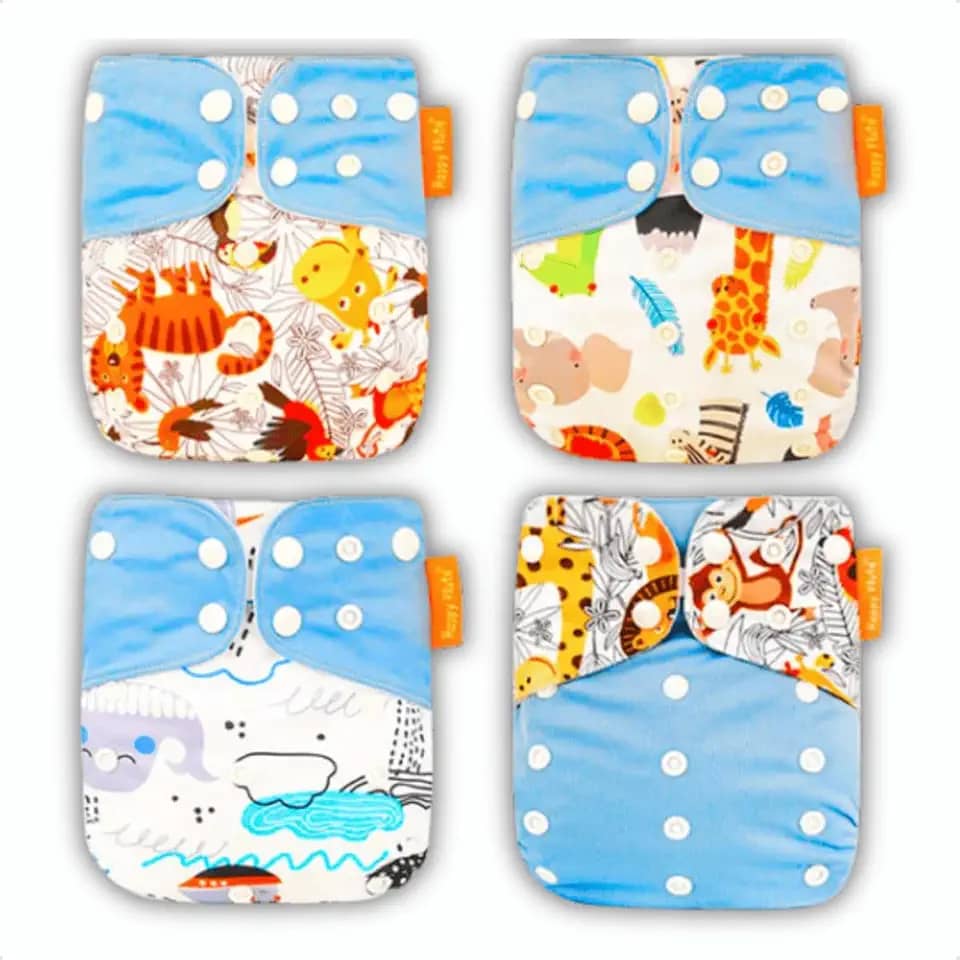 Kit 4 Fraldas Ecológicas de Pano Premium + 4 Absorventes 6 Camadas