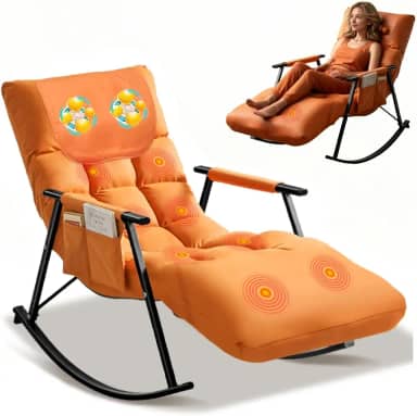 Cadeira de Massagem Eletrica, 10 Pontos de Massagem, Poltrona Massageadora 110V-240V, Design Ergonômico, Ajuste em 5 Posições, Encosto Ajustável E Apoio para Os Pés, com Bolsos Laterais, Laranja