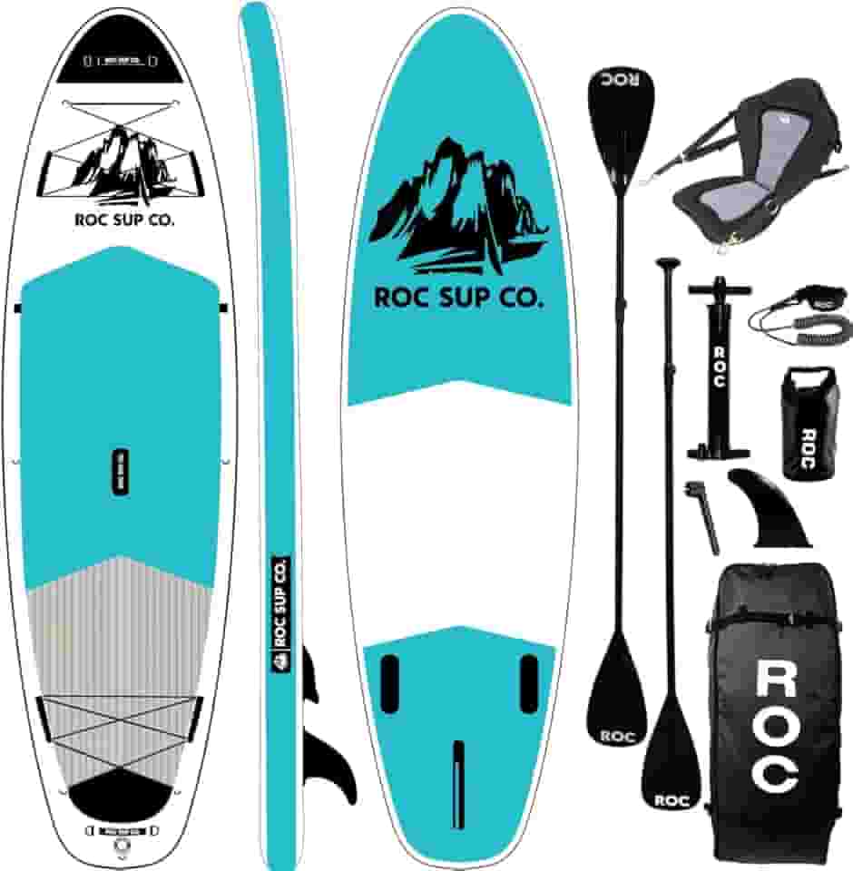 Roc Pranchas De Stand Up Paddle Infláveis De 10 Pés E 6 Pol. Com Acessórios De Prancha De Paddle Sup Premium, Design Amplo E Estável, Deck Confortável Antiderrapante Para Jovens E Adultos (Azul-Petról