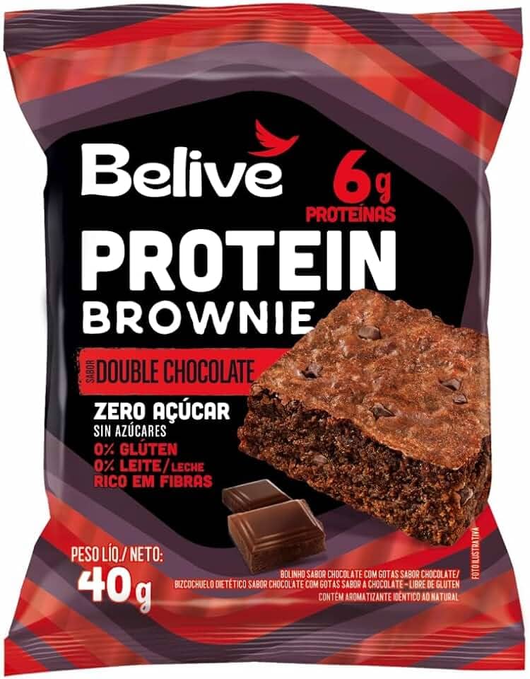 Brownie Proteico Double Chocolate Sem Açúcar Sem Glúten Sem Leite Belive 40g