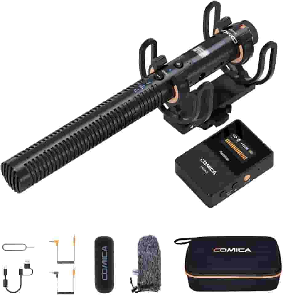 Microfone Sem Fio COMICA VM30 para Câmera - Supercardioide 3.5mm/USB-C Saída Analógica/Digital para DSLR, Filmadora, PC e Smartphones Android - Ideal para YouTube, Podcast, Entrevista