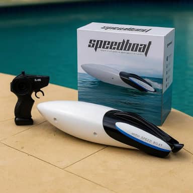 Lancha de Controle Remoto, Barco Dupla Face 2.4GHz, Brinquedo Aquático para Piscina, Branco e Preto