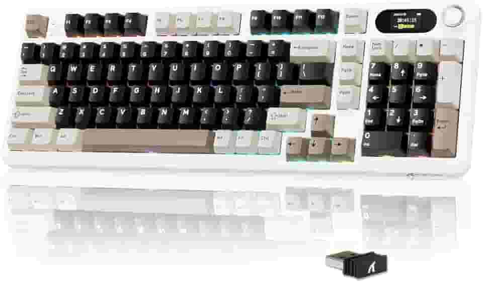 ATTACK SHARK X98 PRO Teclado mecânico sem fio para jogos com tela inteligente,botão de mídia, RGB,2,4 GHz/USB-C/BT5.0,com vedação,interruptor linear hot-swap,teclas PBT para PC e Mac Gamer(Branco)