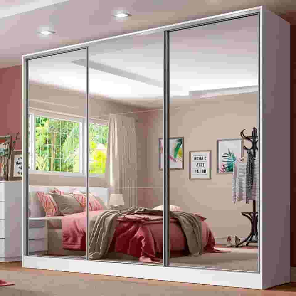 Guarda Roupa Casal 100% MDF com Espelho Madesa Royale 3 Portas de Correr