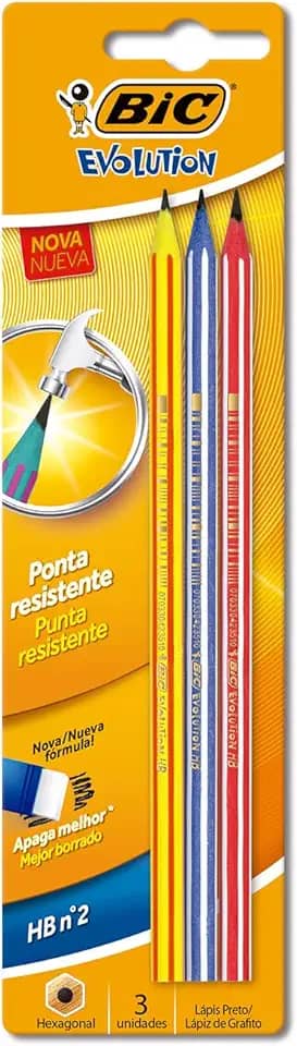 Lápis Plástico Preto Nº 2HB, BIC Evolution Pijama, Corpo Hexagonal Listrado em Cores Divertidas, 891672, 3 Unidades