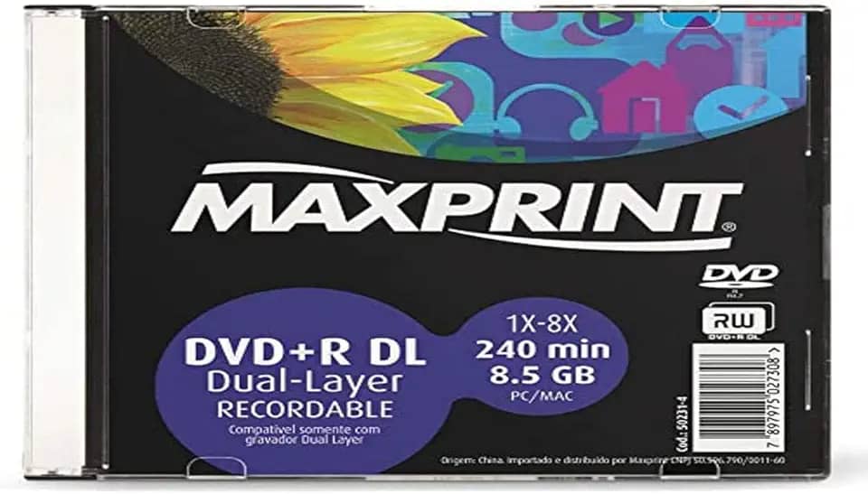 MÍDIA DVD+R Dual Layer Gravável MAXPRINT 8.5 GB - 240 MIN - 8X - Slim