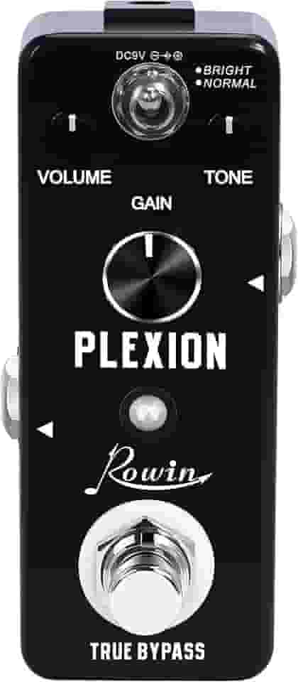 Rowin Pedal de distorção Plexion para guitarra e baixo com modo brilhante e normal True Bypass