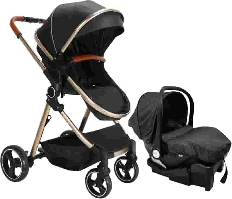 Carrinho com Bebê Conforto TS Mike Preto/Gold Premium Baby
