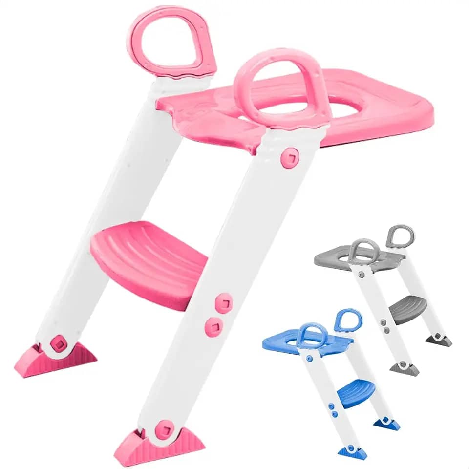 Assento Redutor Infantil Vaso Sanitário Privada Com Escada Trono Troninho (Rosa)
