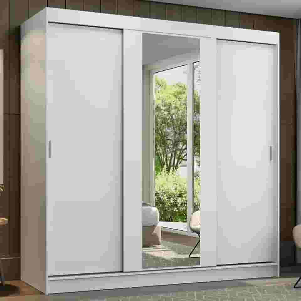 Guarda-Roupa Casal Madesa Reno 3 Portas de Correr com Espelho - Branco