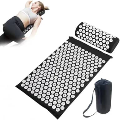 Tapete de Acupressão com Almofada, Kit Massageador para Relaxamento e Yoga, Preto