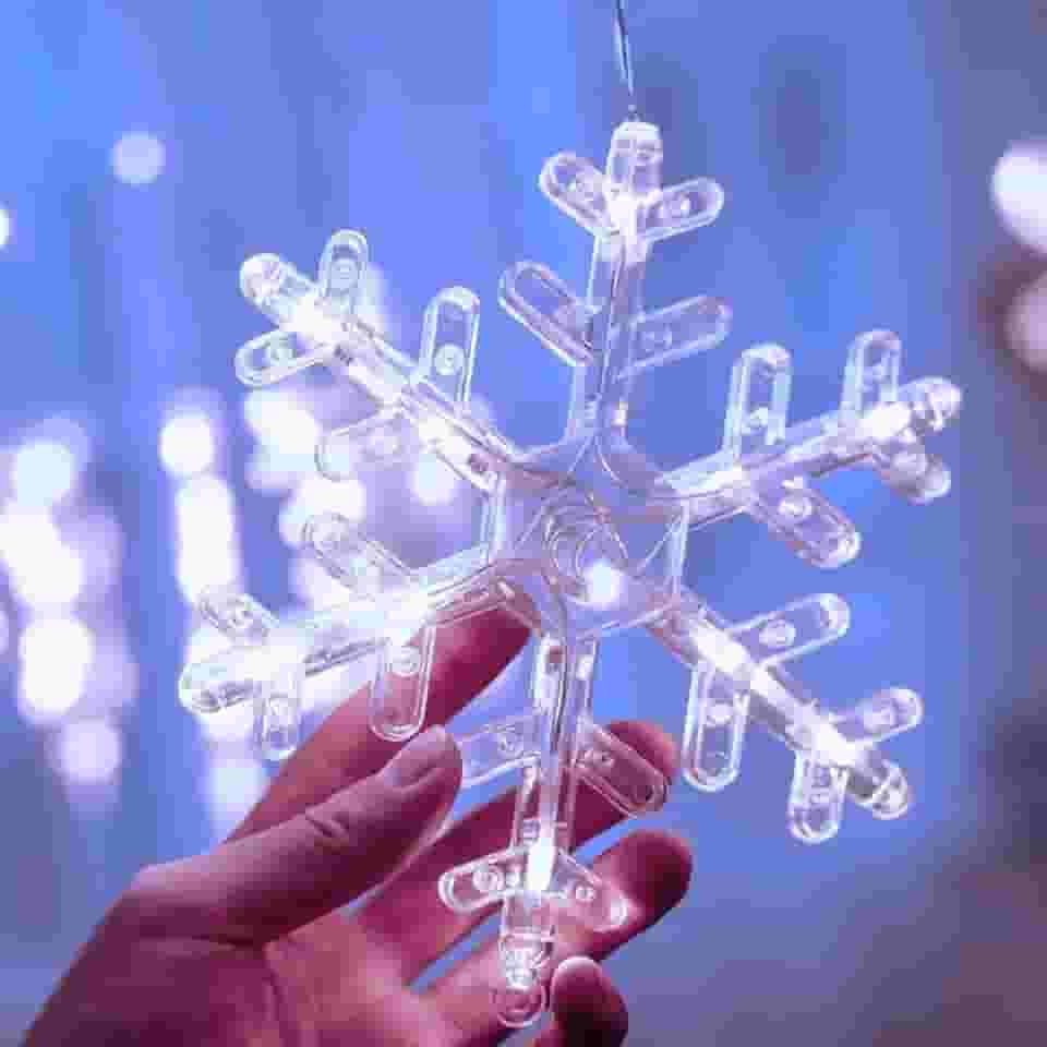 Cascata com Flocos de Neve de LED 8 Funções de Pisca para Decorações de Natal 2,5 Metros Luzes de Natal para Sacada Janela Jardim 110V (Branco Frio)