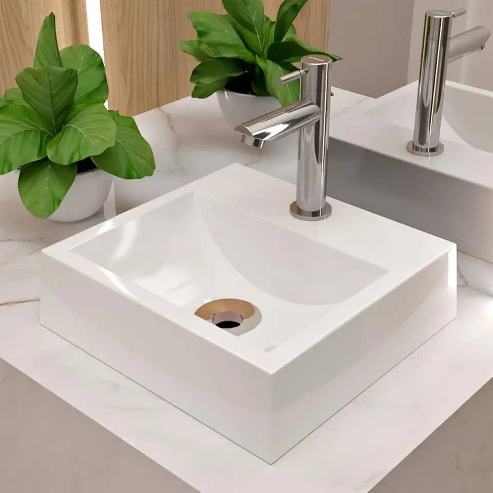 Cuba Pia de Apoio Sobrepor Quadrada 32x30 Banheiro Lavabo Beltempo BT-2002 (Branca)