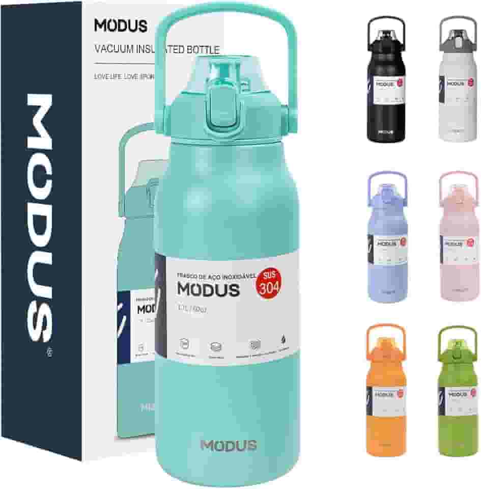 Garrafa Térmica 1700ml - Duplamente Isolada a Vácuo, Canudo e Base Emborrachada Anti Derrapante, Mantém Bebidas Quentes por 12 Horas e Geladas por 24 Horas (Azul Tiffany)