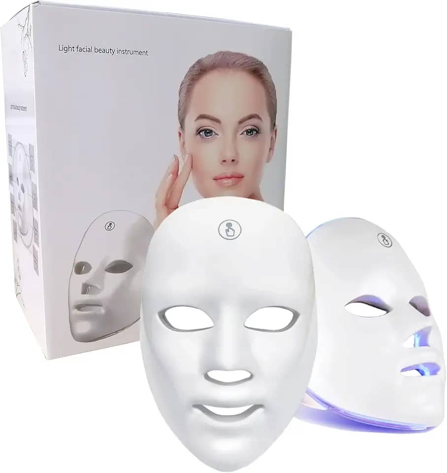 Máscara de Terapia LED, 7 Cores, para Tratamento Facial, Uso Doméstico e Viagem