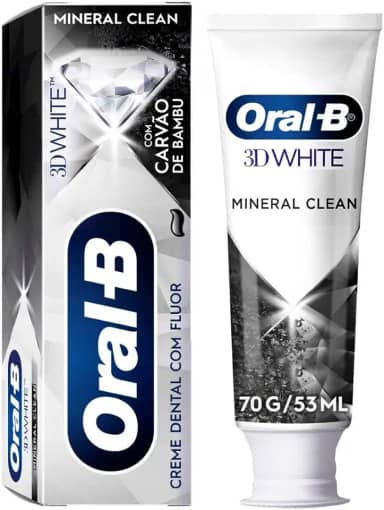 Oral B Pasta de Dente 3D White Mineral Clean com Carvão de Bambu, Fórmula de Carvão Natural, Com Flúor, 53 ml