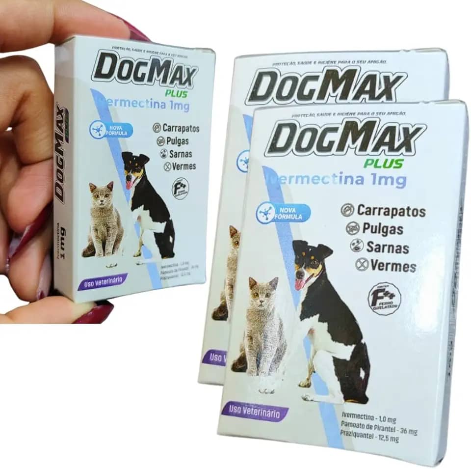 DogMax Plus - Ação 4 em 1 - Remédio para pulgas, carrapatos, vermes e sarna 12 Comprimidos 5kg