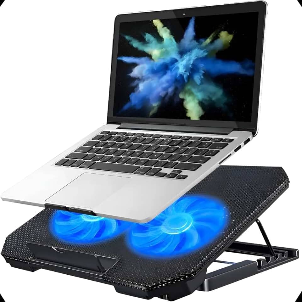 Suporte Base Para Notebook Cooler Duplo Silencioso Com 8 Níveis de Ajuste Ergonômico, Saída USB Adicional e Iluminação Interna Base Para Notebook de Até 17 Polegadas