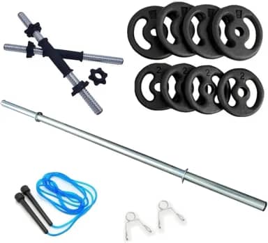 Kit 20kg Anilhas+2 Barras 40cm Com Rosca+1 Barra 120cm+Corda