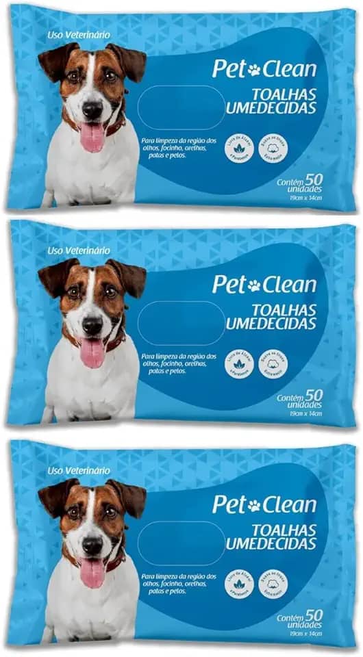 Kit 3 Toalhas Lenços Umedecidos Para Pet Cães e Gatos 50 unidades