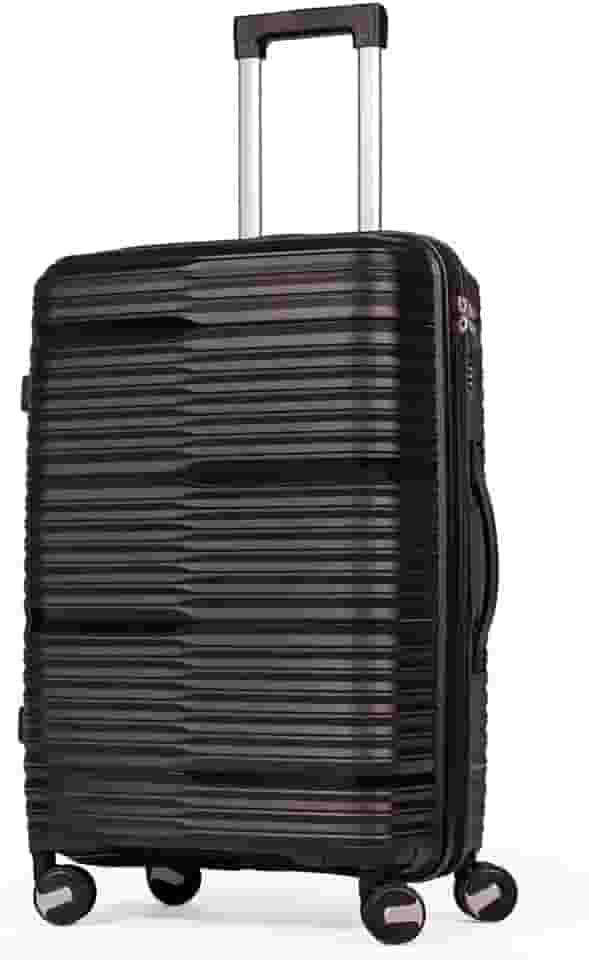 Mala De Viagem Média 23Kg Polipropileno Rodas Duplas 360 Fibra Rígida Leve Resistente Para Despachar (PRETO, MÉDIA)