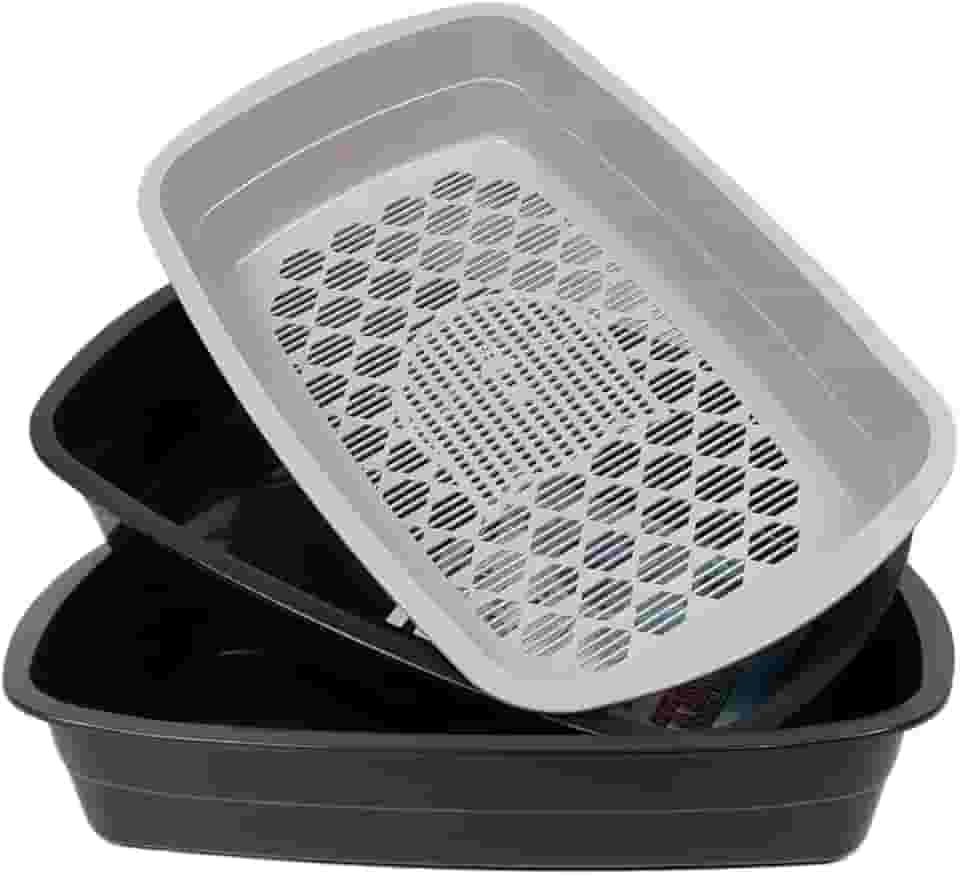 Caixa de Areia Higiênica 3 em 1 Para Gatos Com Peneira Reforçada (Preto)