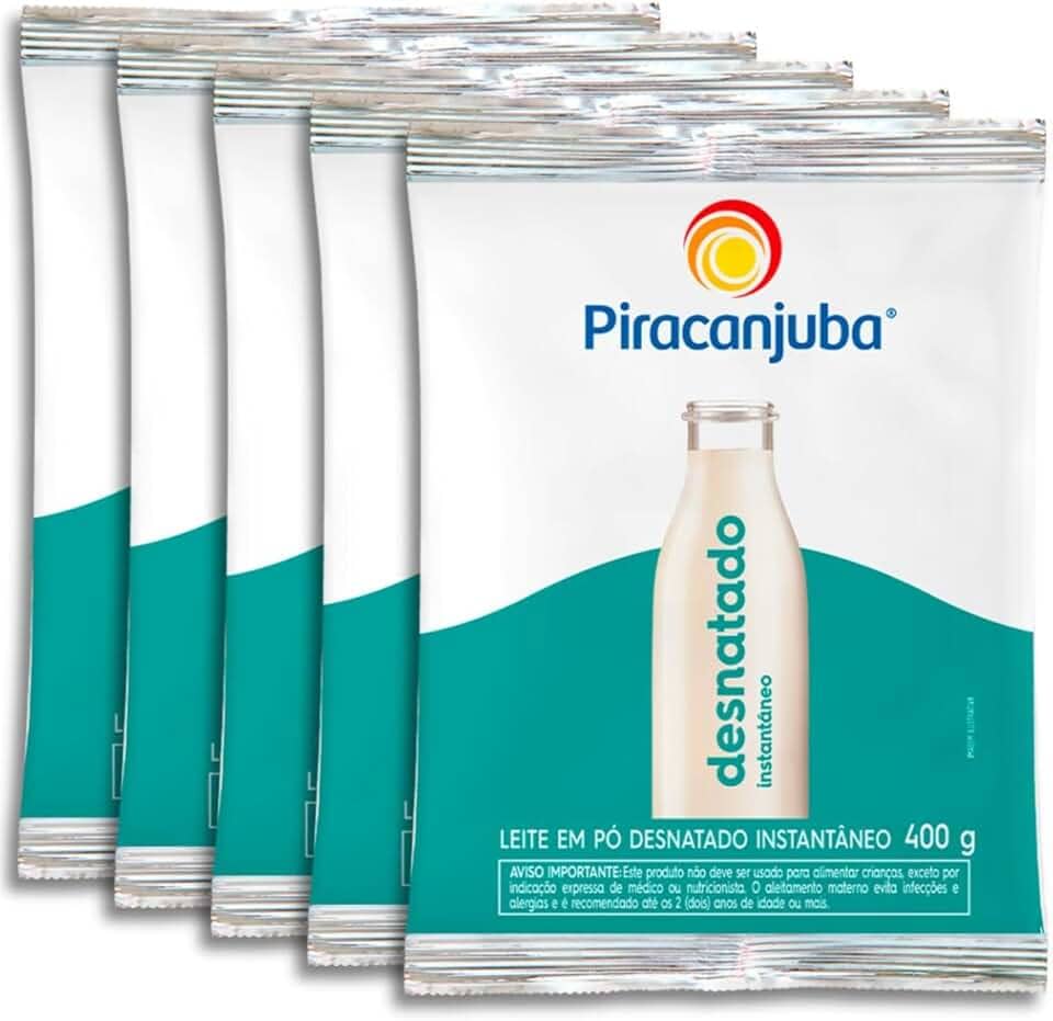 Pack 5 unidades Leite em Pó Desnatado Piracanjuba 400g - 5x400g