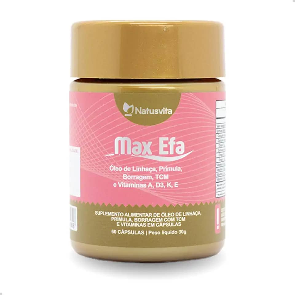 Max Efa (Óleo de Linhaça, Prímula, Borragem com TCM e Vitaminas A, D3, K e E). Suplemento Menopausa/TPM 60 cápsulas