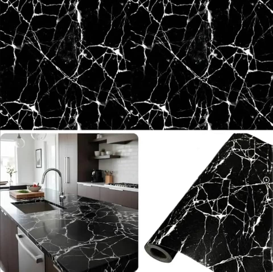 Papel De Parede Mármore Preto 10m x 45cm Adesivo Lavável Autocolante Decorativo Para Ambientes Sofisticados