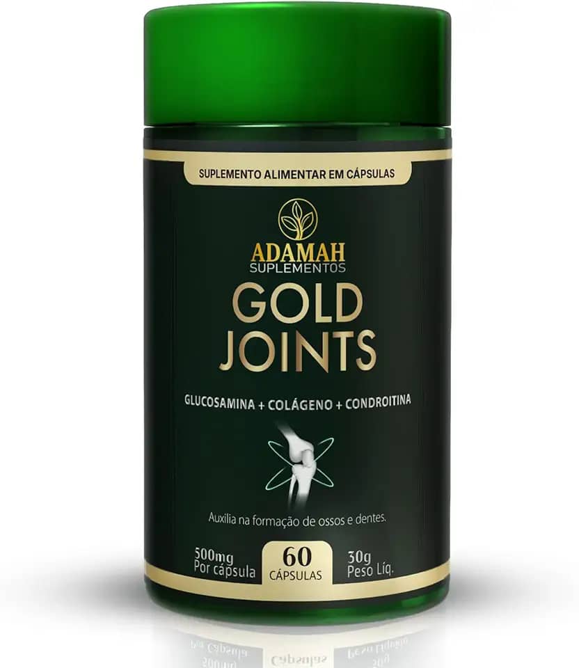 Gold Joints Adamah - Colágeno Tipo 2 + Glucosamina + Condroitina e Cúrcuma - Suplemento para Articulações e Joelho - Fórmula Completa - 60 Cápsulas