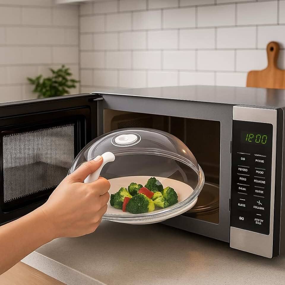 Tampa Microondas Anti-Respingo Com Alça e Válvula de Vapor BPA Free Tampa Protetora Universal Transparente Aquecer Alimentos Sem Sujeira Cozinha Limpa Reutilizável Resistente Prática