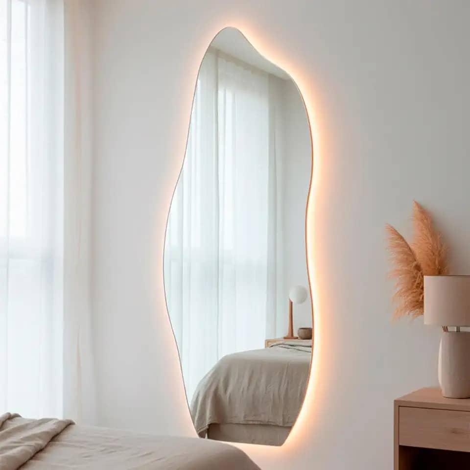 Espelho Orgânico Flame com Led 170x70 Grande de Parede Decorativo para Sala Quarto Banheiro (Led Frio)