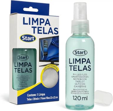 Limpa Telas Start 120ml com Pano de Microfibra – Para TV, Notebook, Celular, Tablet, Óculos e Câmeras