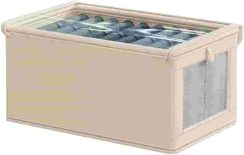 Caixa Organizadora com Tampa e Janela Transparente, Armazenamento para Roupas Íntimas, Sapatos, Brinquedos, Não Tecido