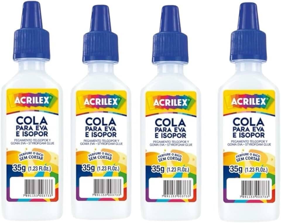Acrilex Cola Liquida Incolor para Eva e Isopor, 35g, Lavável, Escolar e Artesanato