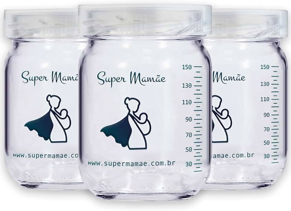 Pote de Vidro para Leite Materno 150ml Super Mamãe Original - 3 unidades