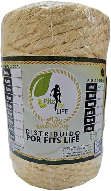 Rolo Corda De Sisal Natural 6mm 67 Metros Arranhador Para Gatos E Artesanato Em Geral - Fits Life