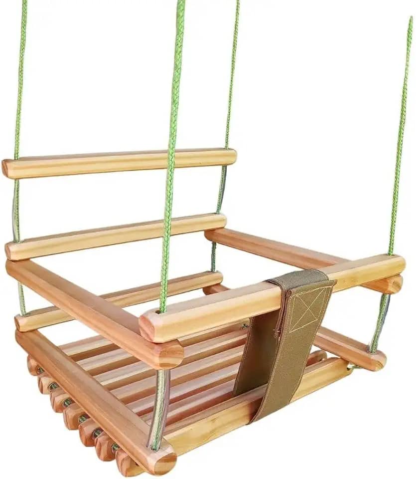 Balanço Infantil de Madeira Para Crianças até 10 anos (Madeira sem Pintura Tecido Marrom