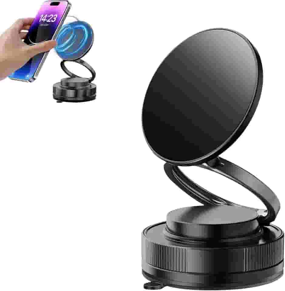 Suporte Magnético para Celular de Carro 360° Ajustável e Dobrável, Portátil com Ventosa Forte para Carro/Ginásio/Espelho/Superfícies Lisas (Preto)
