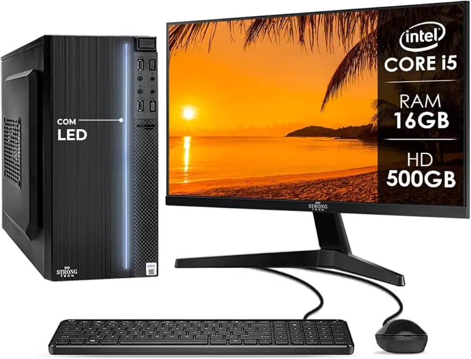 Computador Completo Intel Core i5 16GB HD 500GB Monitor 17" 4 Núcleos Super Turbo Pc Hdmi Teclado e Mouse Strong Tech