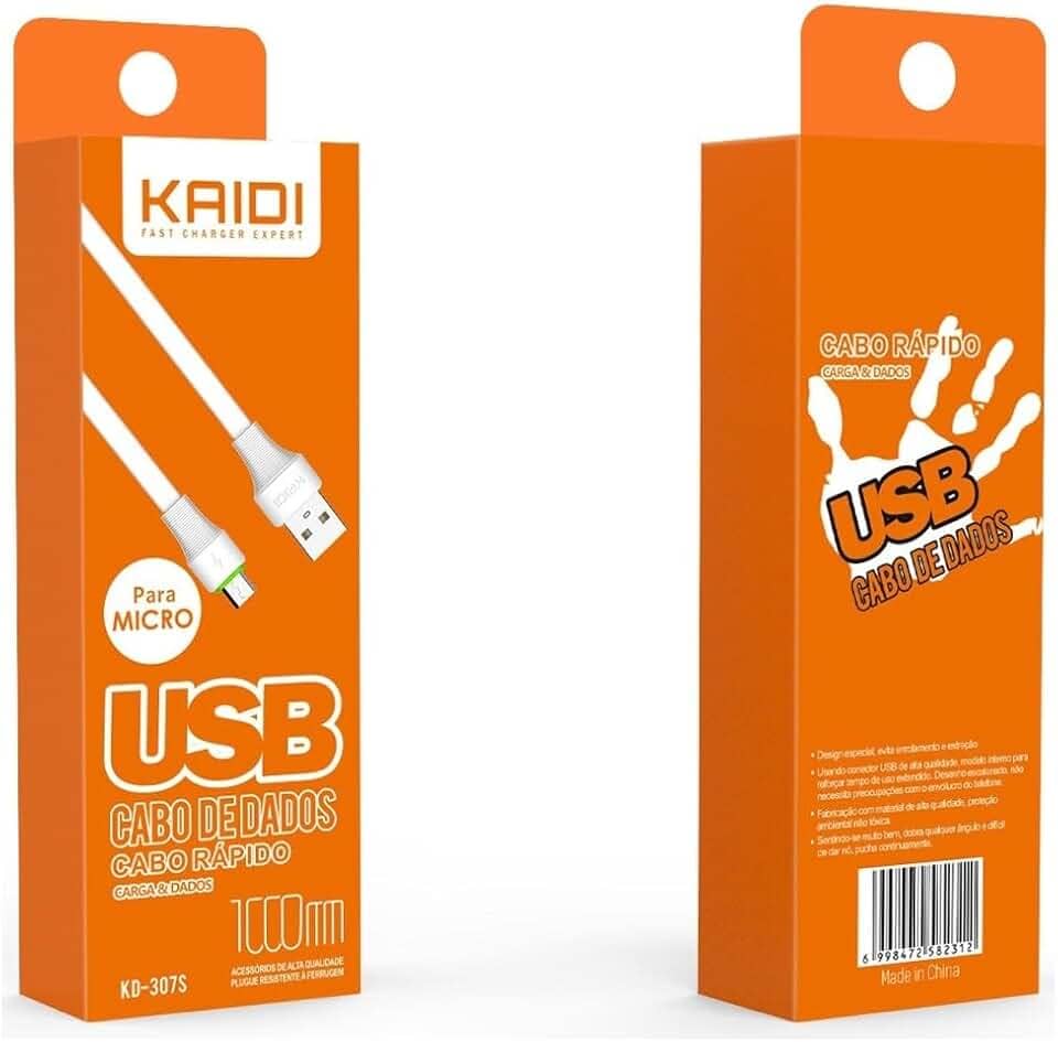 Cabo de Dados Micro USB V8 KAIDI KD-307s 1 metro