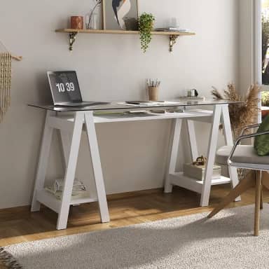 Artany Mesa Cristal com tampo de vidro de 8 mm, branco - L 150 x P 60 x A 75 cm