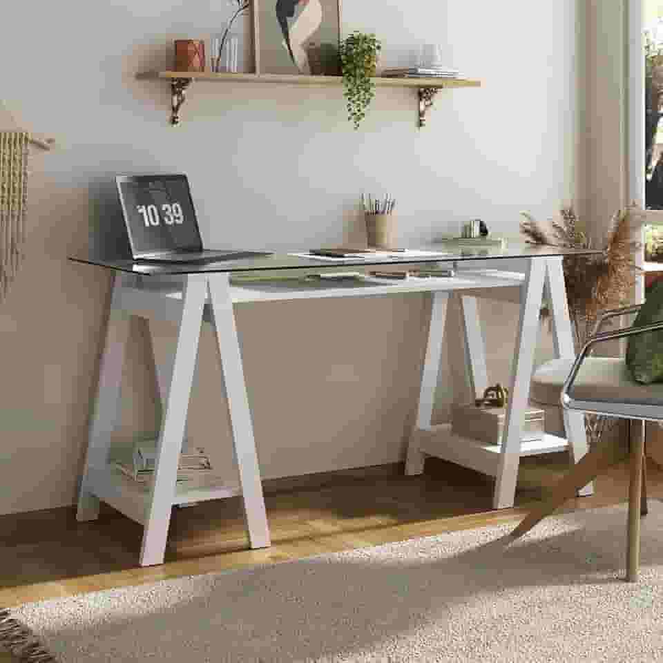 Artany Mesa Cristal com tampo de vidro de 8 mm, branco - L 150 x P 60 x A 75 cm