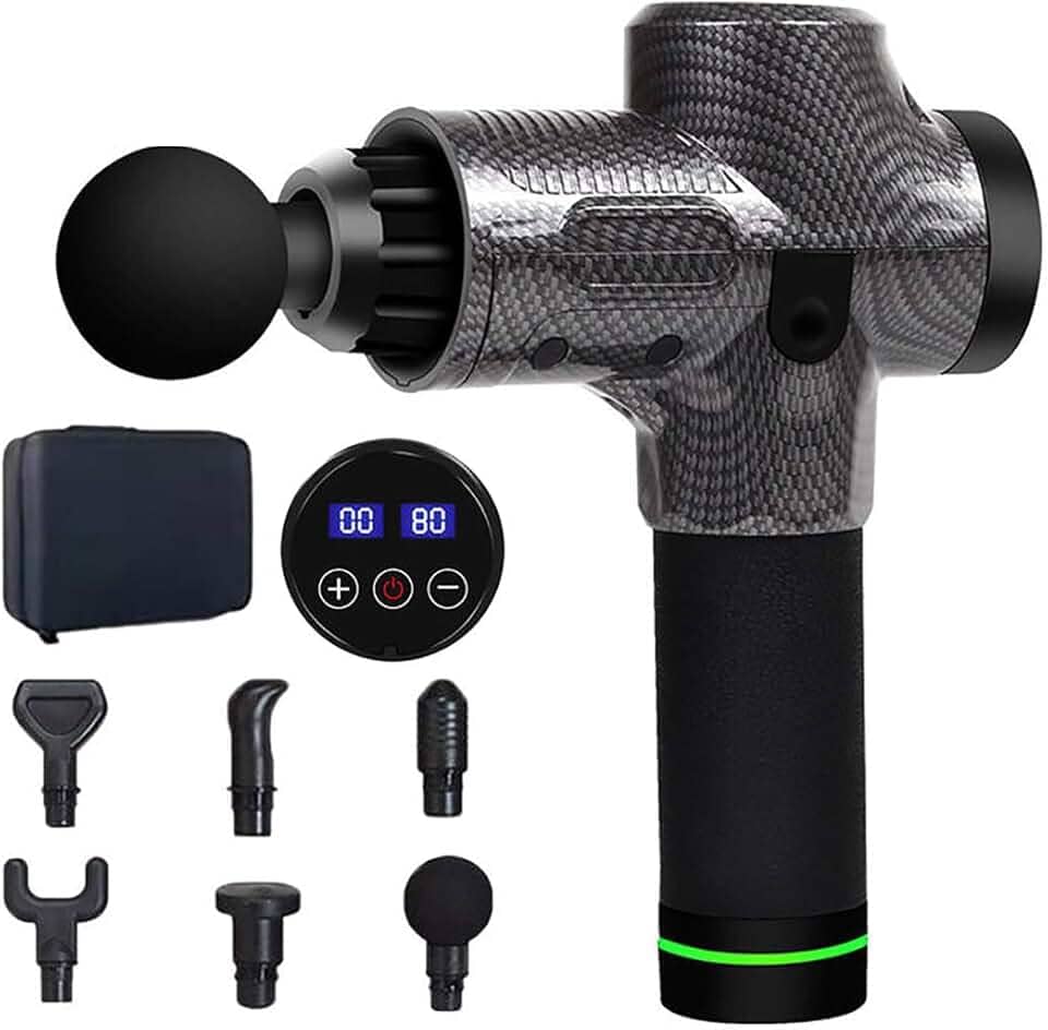 Pistola de massagem, massagem profunda nas costas para atletas para alívio da dor, massageador de percussão com 6 cabeças de massagem e motor silencioso sem escovas