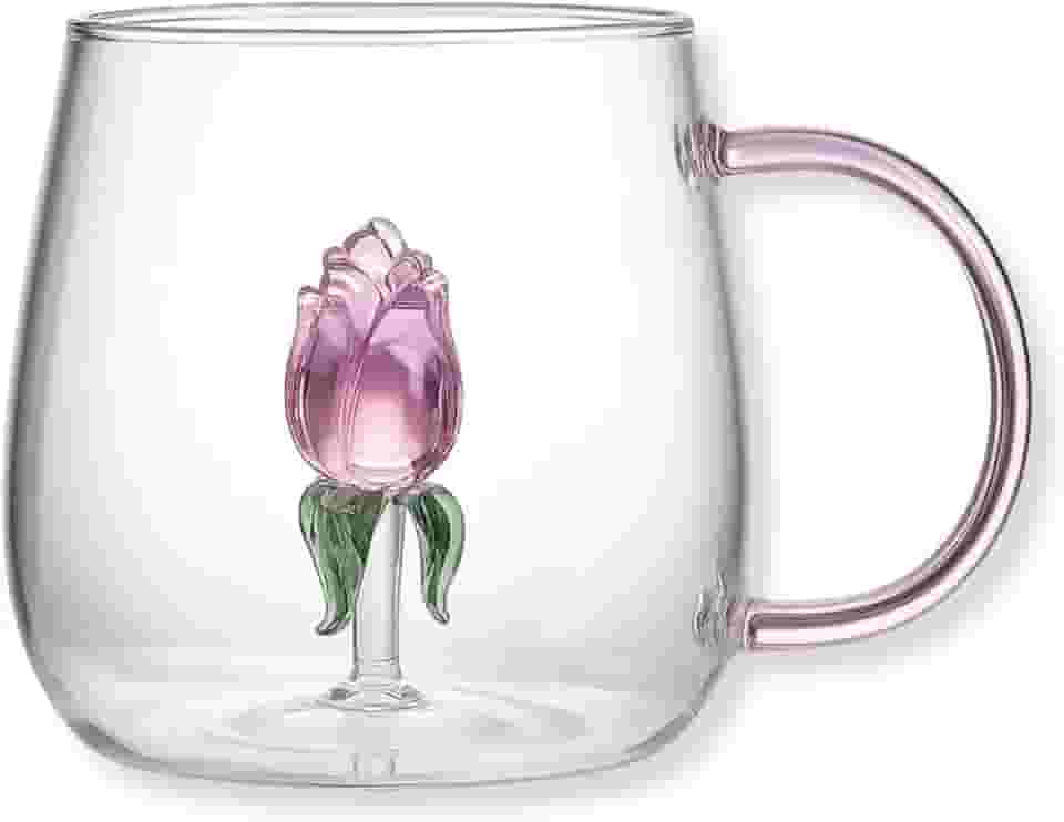 Spazz Home Caneca de Vidro 3D Rosa 400ml – Vidro Borossilicato com Design Interno Artístico | Ideia de Presente Criativo para Mães, Namorados, Casamento, Aniversário | Coleção Presentes Afetivos