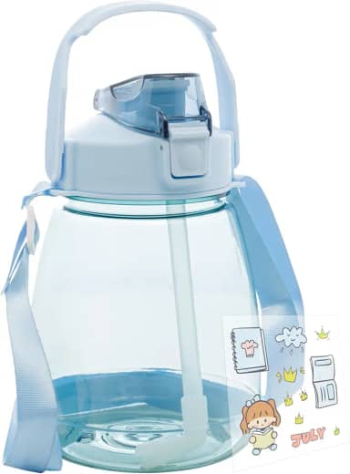 LYOR - Garrafa para Água de Policarbonato com Adesivo e Alça Dupla Azul 1200ml